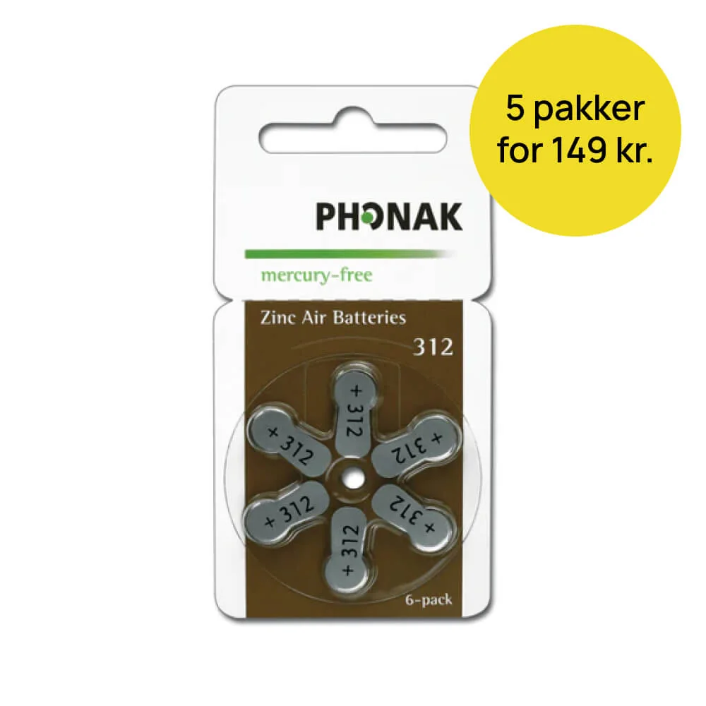 Phonak 312 batteri – batteripakke størrelse 312 med tilbudsmærke